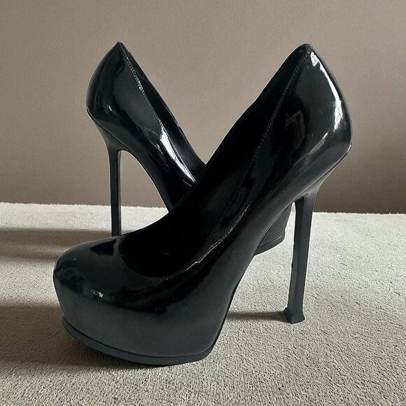 SAINT LAURENT YSL Black Patent Leather Platform Heels Size 35 / US 5 - Picture 1 of 9